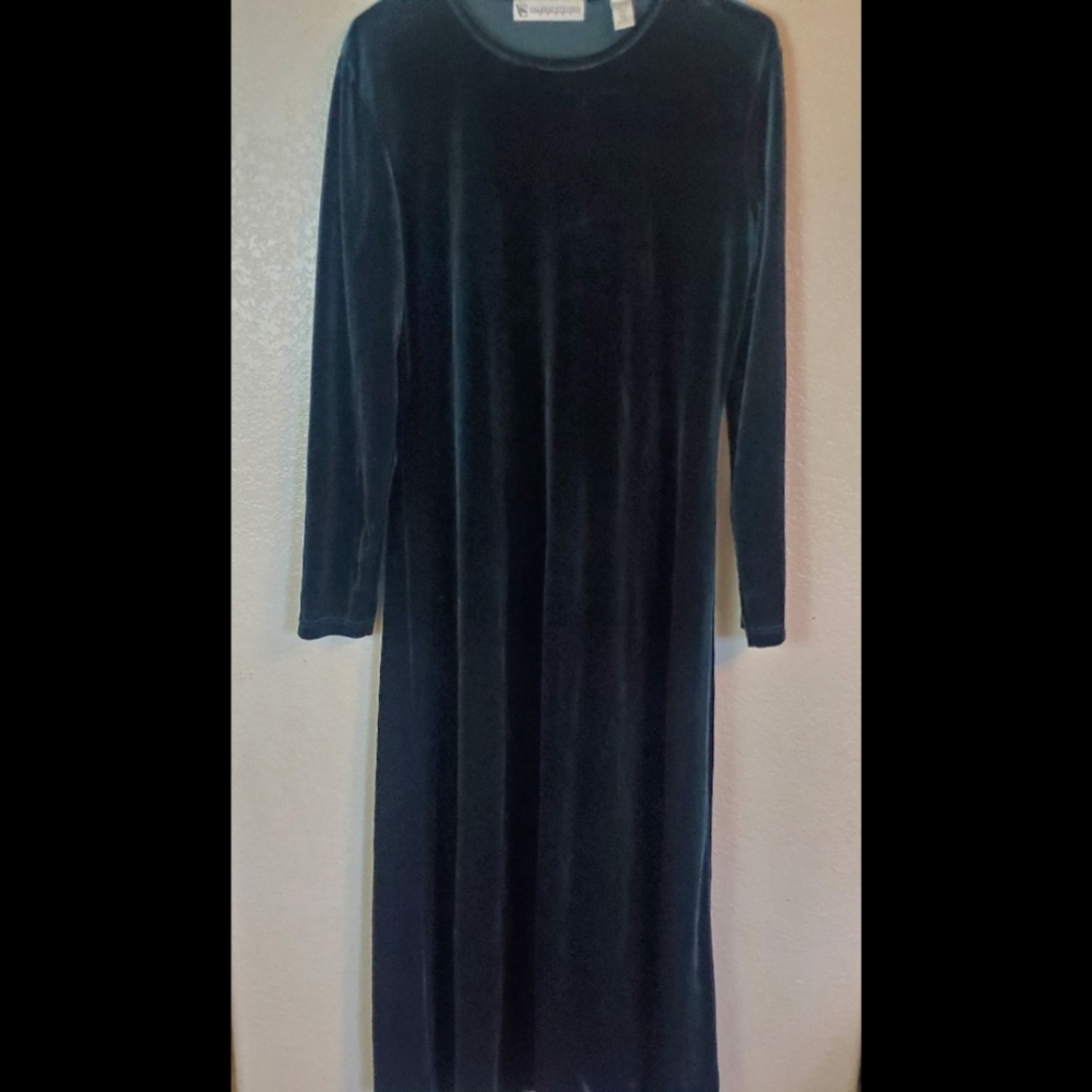 Vintage 90 Valerie Stevens Green Velvet Holiday Christmas Maxi Dress